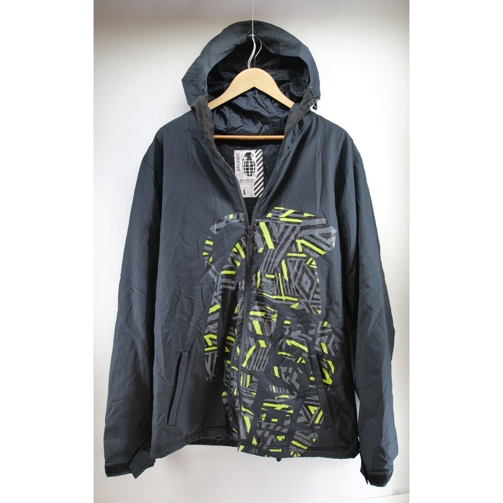 Grenade Fatigue Project Snowboard Ski Snow Hooded Jacket‎ Black Mens LARGE